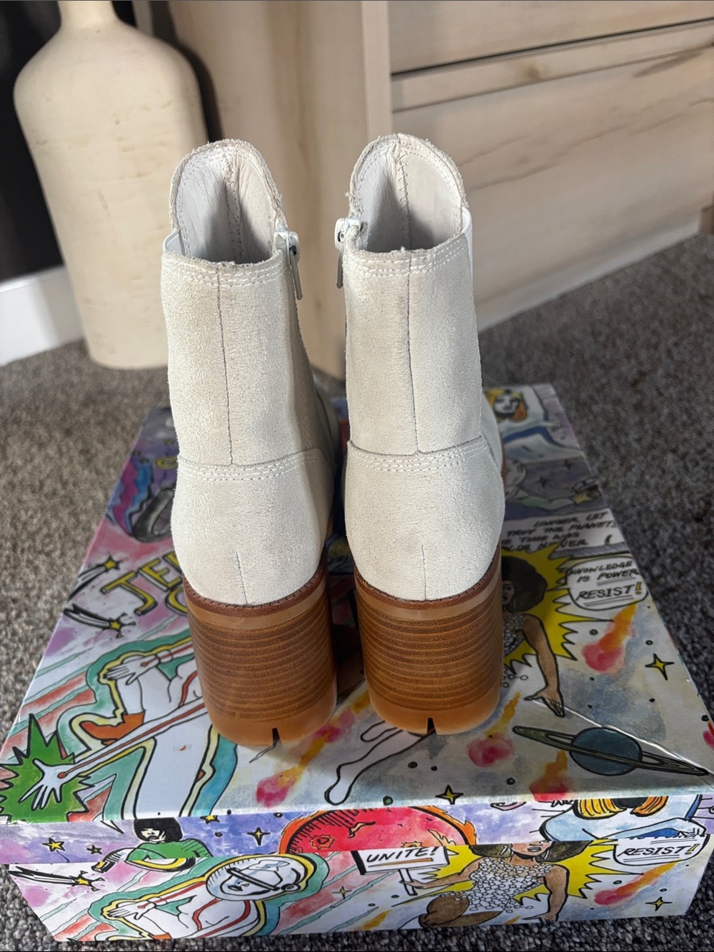 Jeffrey Campbell Cream Suede Platform Preston Booties - Picture 3 of 3